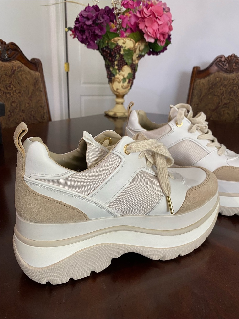 Michael Kors Cream and Tan Platform Lace-Up Sneakers